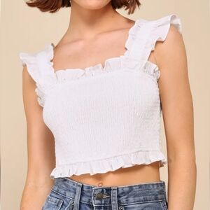 NWOT Lulu's Sweetly Flirtatious Ivory Smocked Ruffled Crop Top Size L
